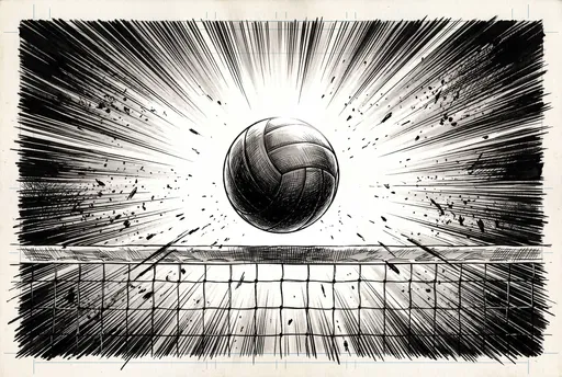 Dynamic Manga Style Volleyball Ink Illustration