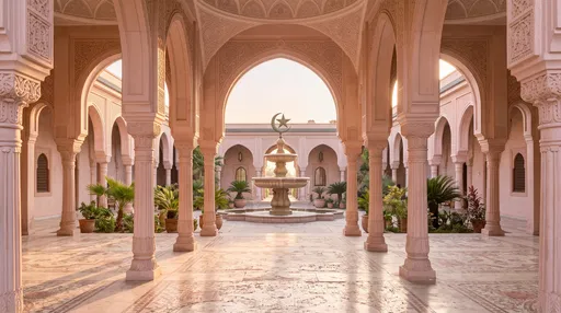 Pink Sandstone Colonnade and Courtyard Fountain
