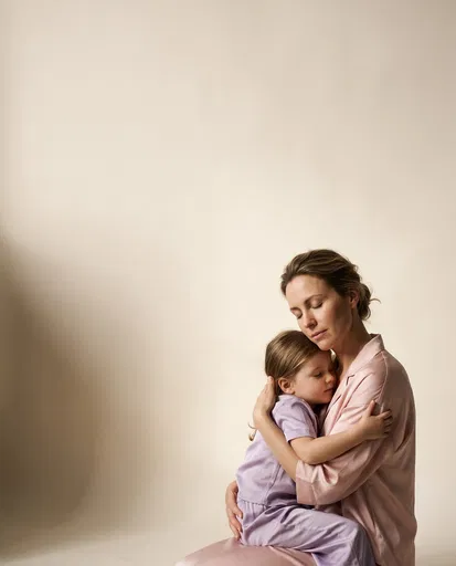 Mother and Daughter Embracing in Studio