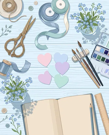 Craft Desk Flat Lay Illustration