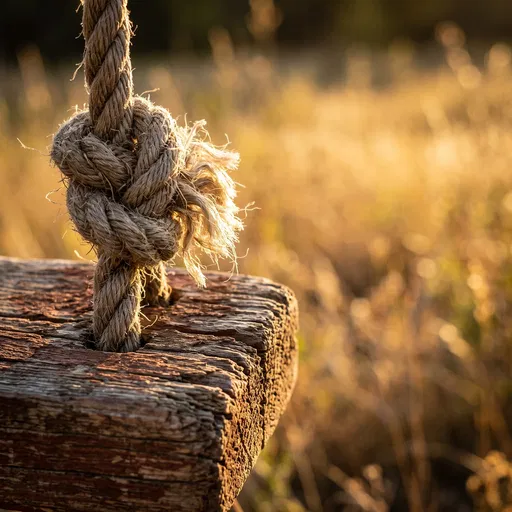 Close-Up of Rustic Rope Swing at Sunset