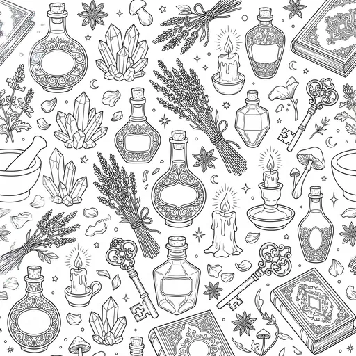 Apothecary Line Art Coloring Page Pattern