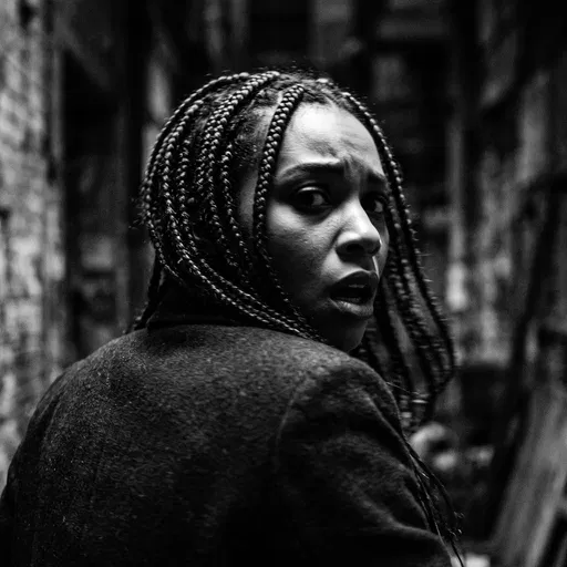 Startled Woman Turning Back in Monochrome