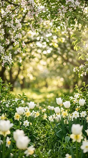 Spring Orchard Frame with Tulips and Blossoms