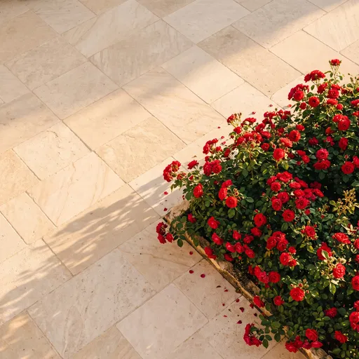Overhead View of Red Rose Garden Bed