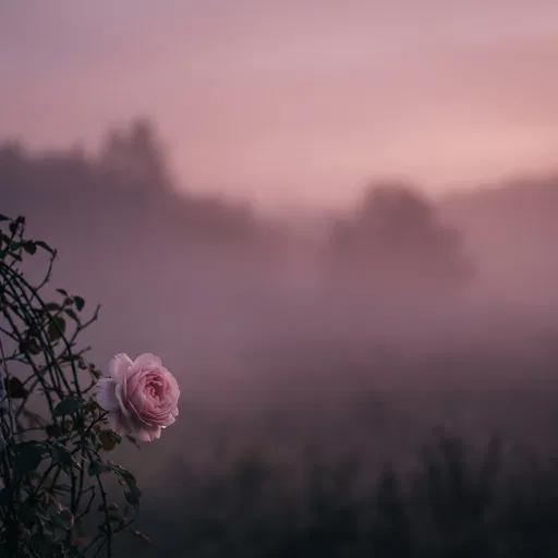 Pale Pink Rose in Twilight Mist