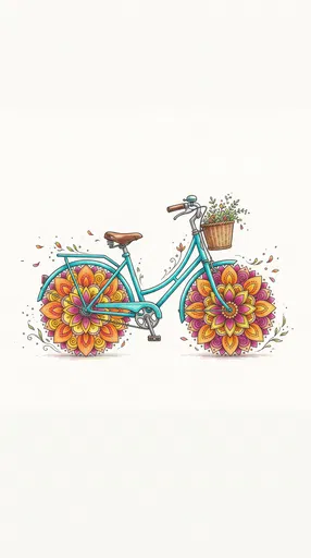 Turquoise Vintage Bicycle With Floral Mandala Wheels