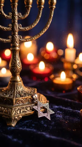 Brass Menorah and Silver Star of David