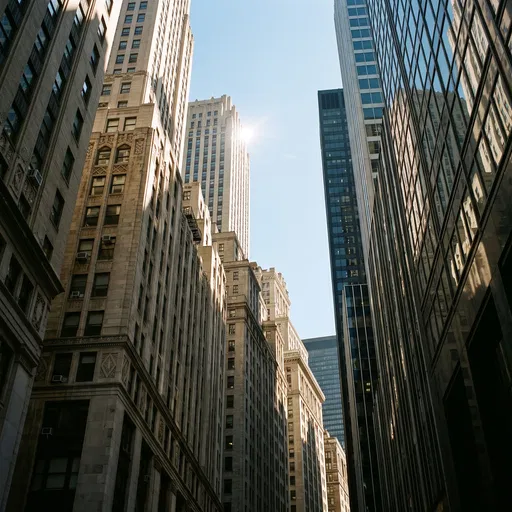 Upward View of Manhattan Skyscrapers
