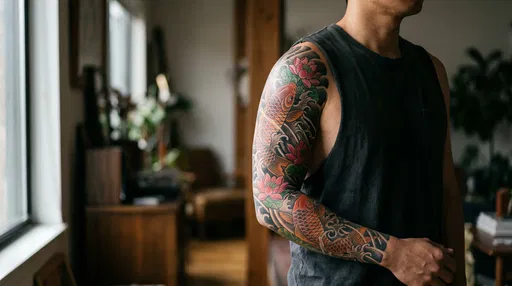 Man With Japanese Koi Sleeve Tattoo