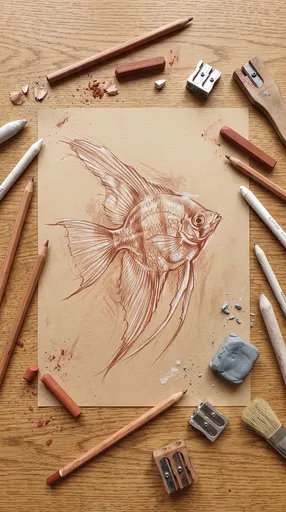 Sanguine Chalk Angelfish Drawing Flat Lay