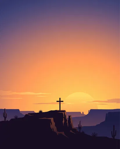 Cross Silhouette on Desert Mesa Sunset