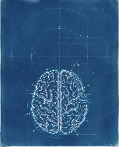 Cyanotype Blueprint Drawing of Human Brain