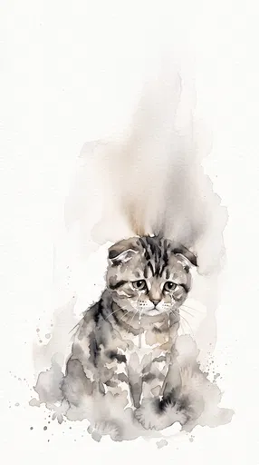 Sad Tabby Cat Watercolor Illustration