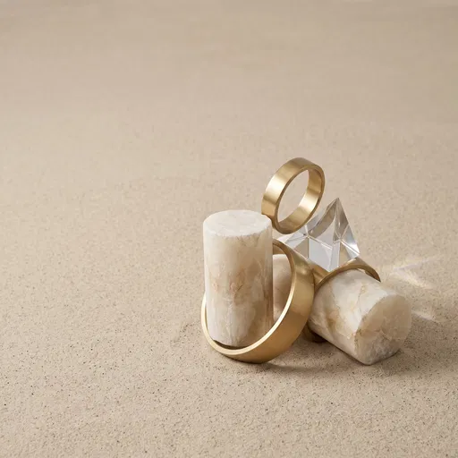 Abstract Alabaster Brass and Crystal on Sand