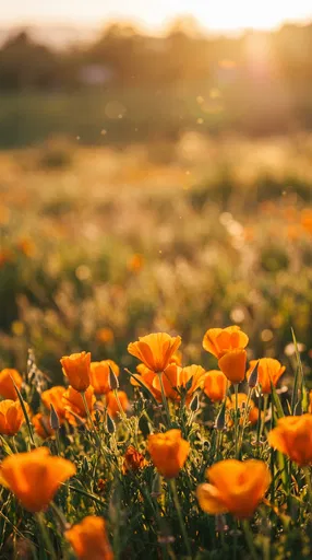 Golden Hour California Poppies Meadow