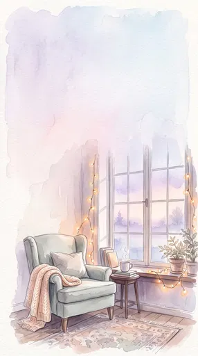 Cozy Watercolor Window Nook at Dawn