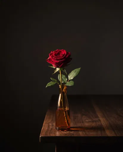 Single Red Rose in Amber Vase