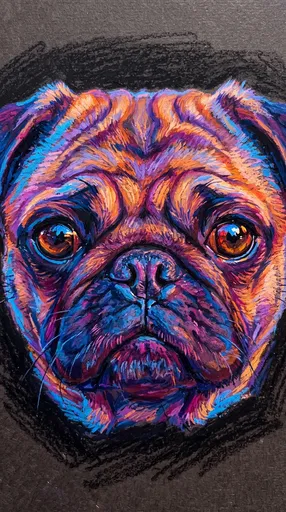 Vibrant Oil Pastel Pug Portrait