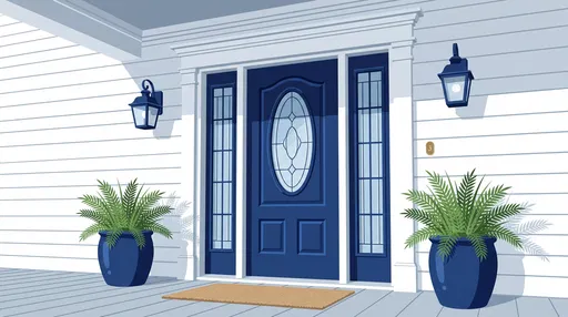 Navy Blue Front Door Vector Illustration