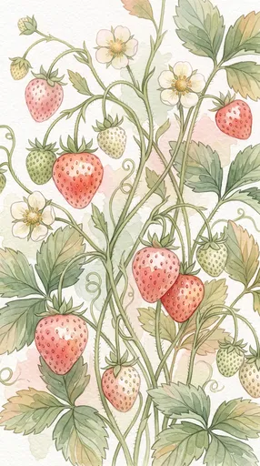 Botanical Watercolor Strawberry Plant Illustration