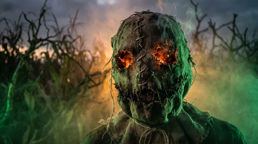 Creepy Burlap Scarecrow With Glowing Eyes