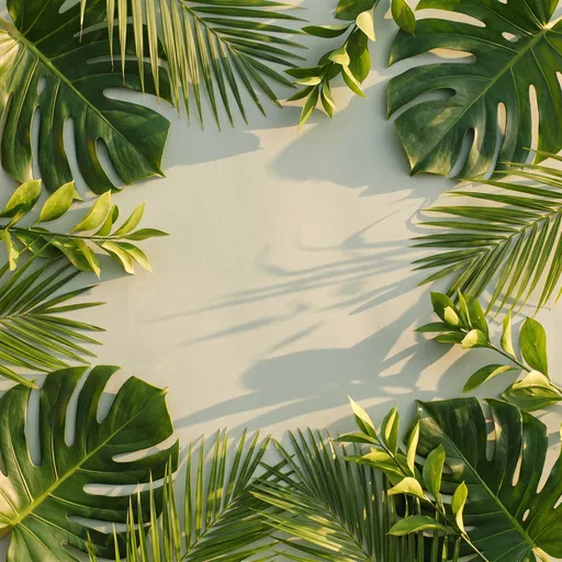Tropical Green Leaves Frame Background