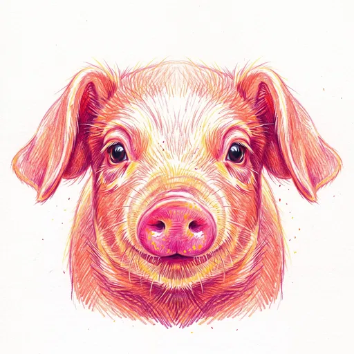Colored Pencil Illustration of a Piglet
