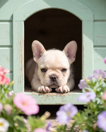 French Bulldog Puppy in Mint Doghouse