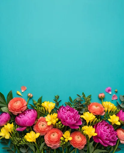 Vibrant Floral Border on Turquoise Backdrop