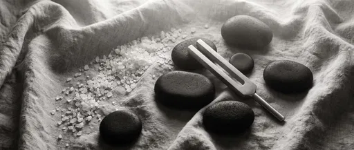 Monochrome Tuning Fork Stones and Salt