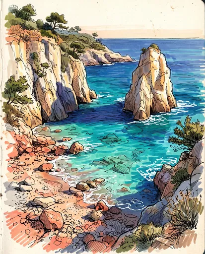 Marker Illustration of Mediterranean Beach Cove