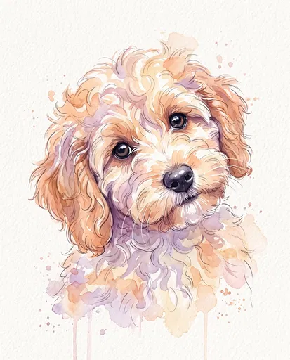 Watercolor Portrait of Apricot Cockapoo Puppy