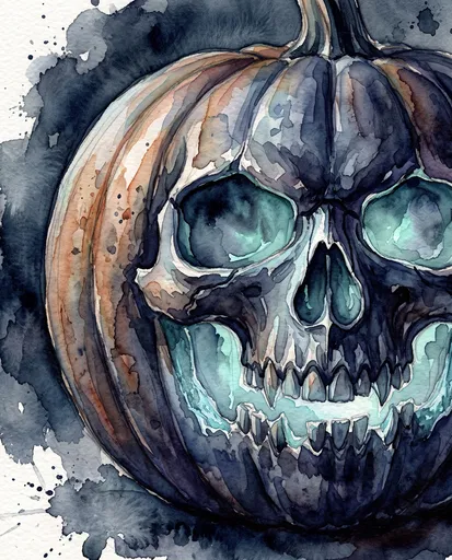 Watercolor Skull Carved Pumpkin Illustration