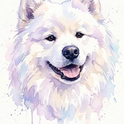 Watercolor Portrait of Smiling Samoyed Dog