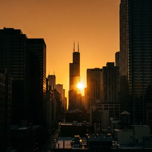 Chicago Willis Tower Sunset Skyline Silhouette