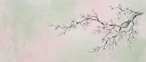Cherry Blossom Branch Sketch on Textured Paper