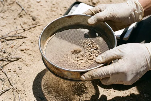 Researcher Sifting Sand for Antlion Larva