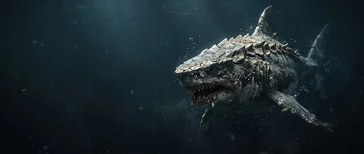 Prehistoric Armored Shark in Deep Ocean