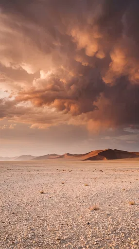 Dramatic Sunset Over Desert Gravel Plains