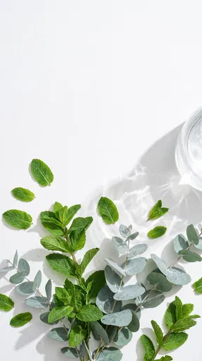 Mint and Eucalyptus Leaves Flat Lay