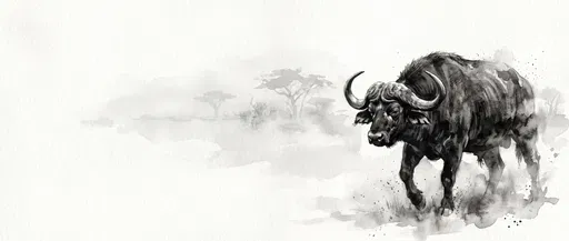 Monochrome Ink Wash Cape Buffalo Illustration