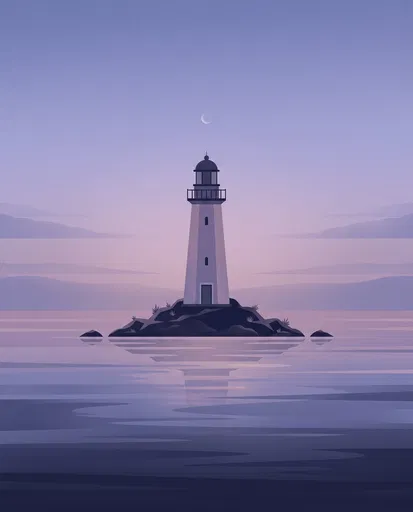 Lone Lighthouse on Twilight Island Illustration