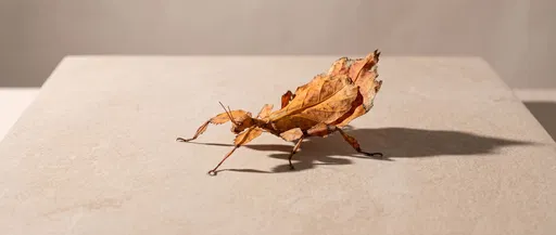Autumn Walking Leaf Insect on Beige Stone