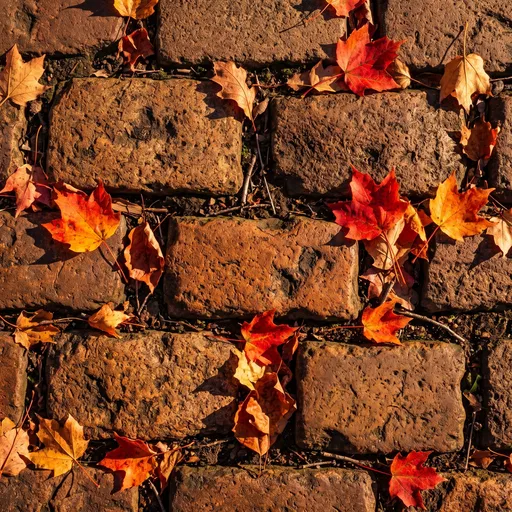 Autumn Maple Leaves on Weathered Cobblestones