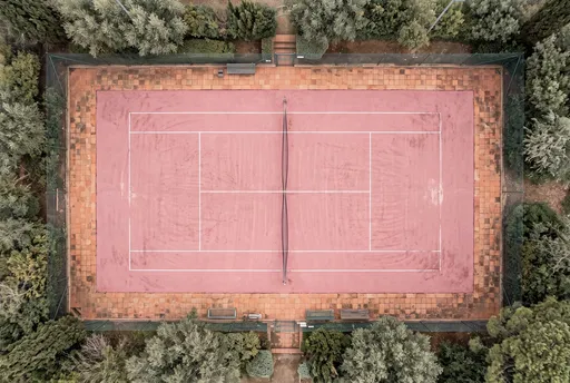 Aerial View of Pink Tennis Court
