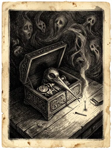Gothic Bird in Music Box Etching