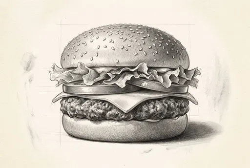 Graphite Pencil Drawing of a Cheeseburger