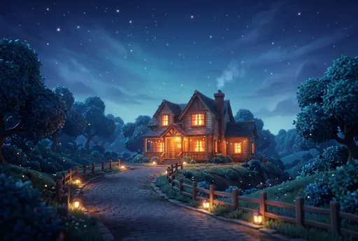 Cozy Illuminated House at Night