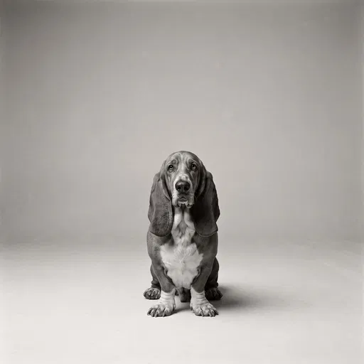 Monochrome Studio Portrait of Basset Hound